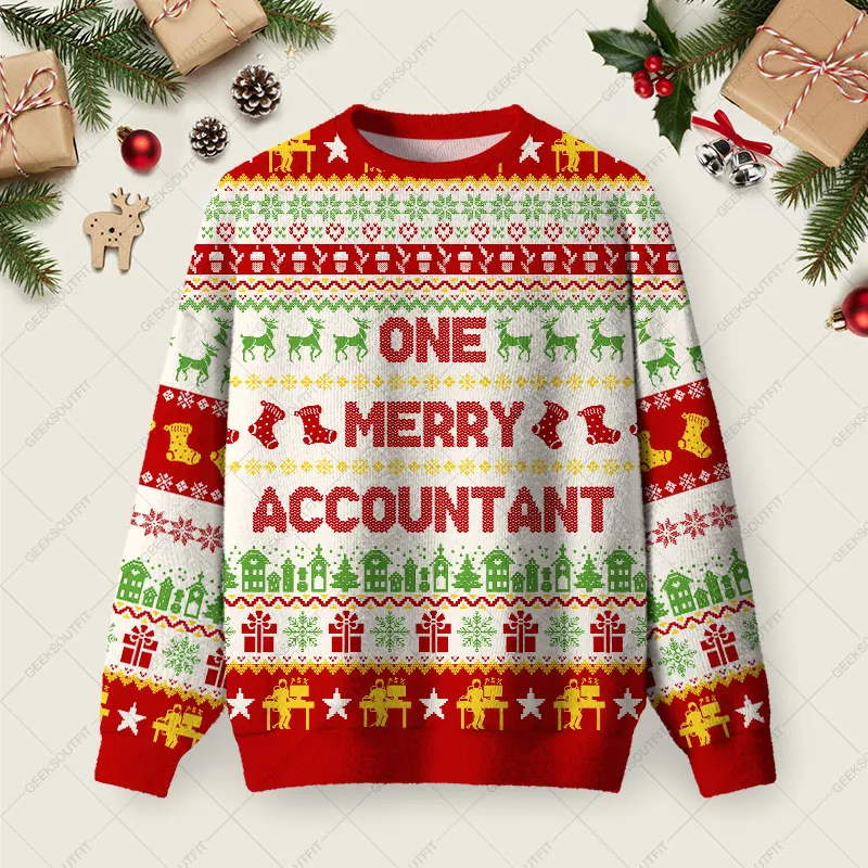 One Merry Accountant Ugly Christmas Fuzzy Fleece Sweatshirt