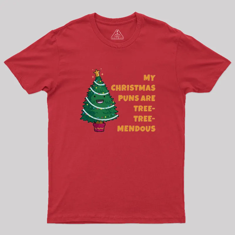 Tree-Mendous Christmas Pun Geek T-Shirt - Image 4