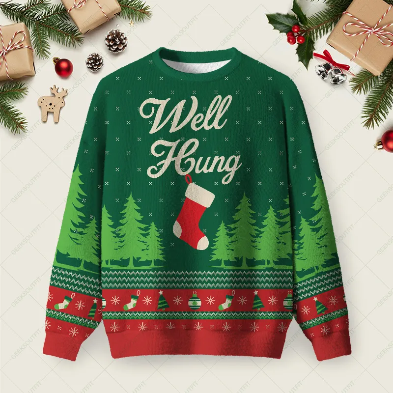 Well Hung Ugly Christmas Fuzzy Fleece Sweatshirt