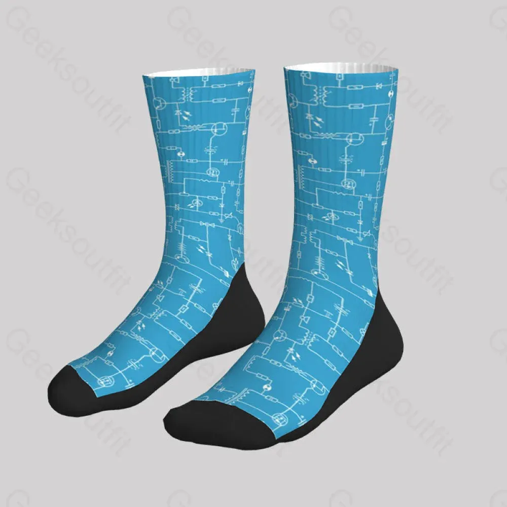 Electronic Components Light Blue Men's Socks