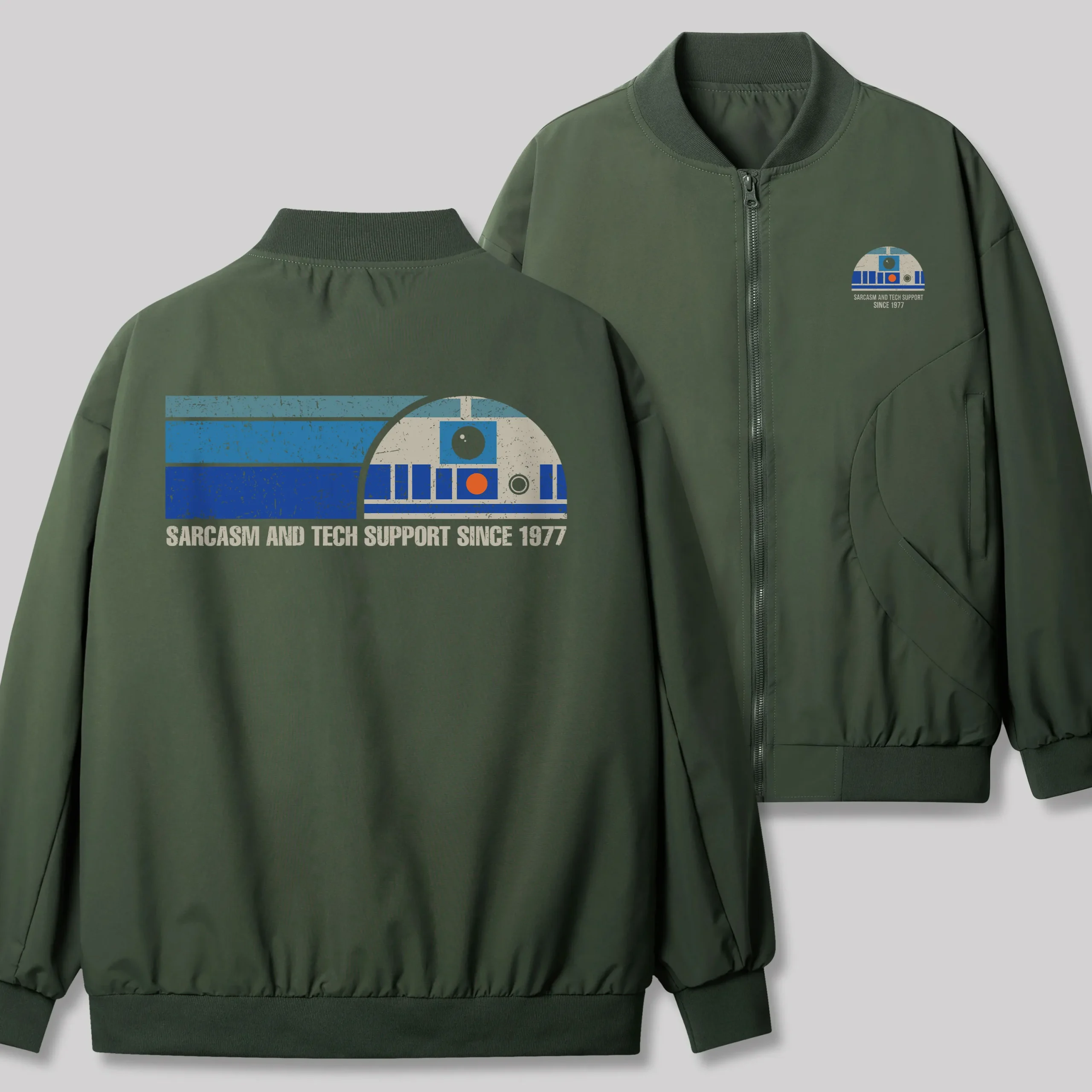 Alternative view of Providing Sarcasm and Tech Support Since 1977 Geek Classic Bomber Jacket