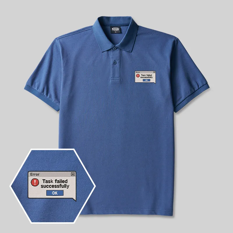 Alternative view of Task Failed Successfully Geek Embroidered Polo Shirts
