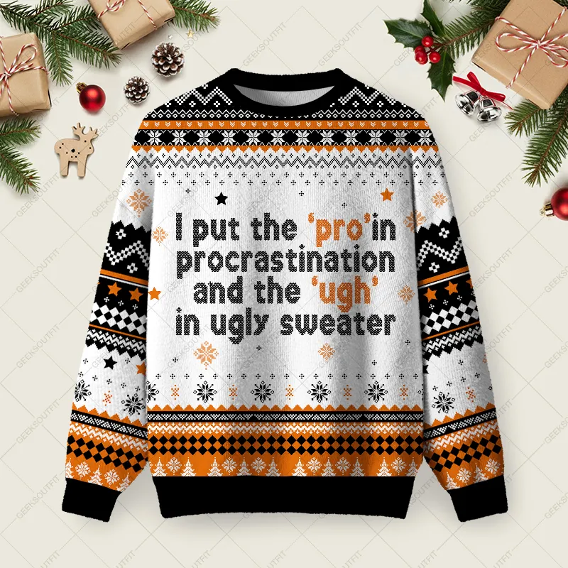 Procrastination Pro Ugly Christmas Fuzzy Fleece Sweatshirt