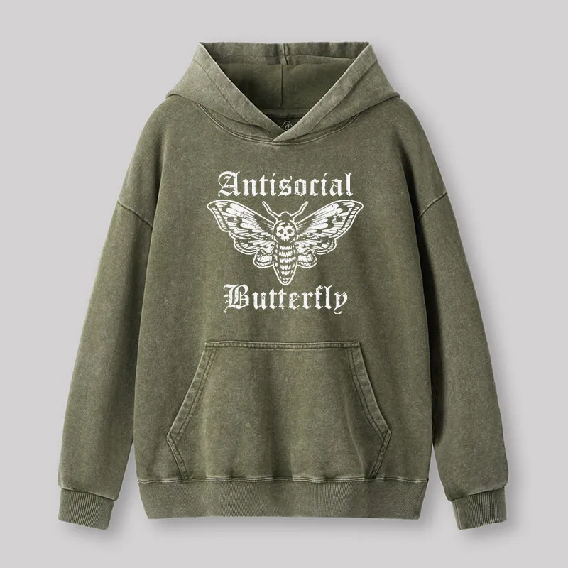 Funny Antisocial Butterfly Washed Hoodie - Image 3
