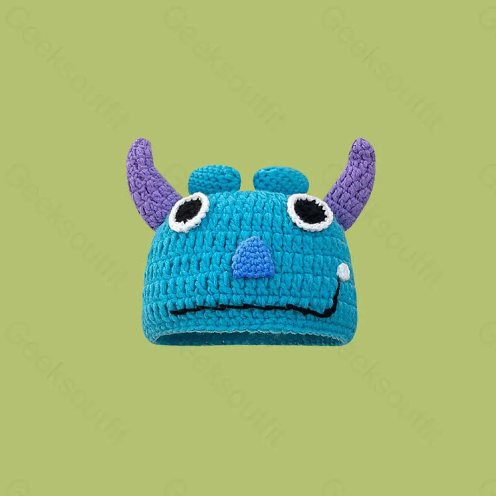 Funny Blue Monster Cowhorn Purple Hat