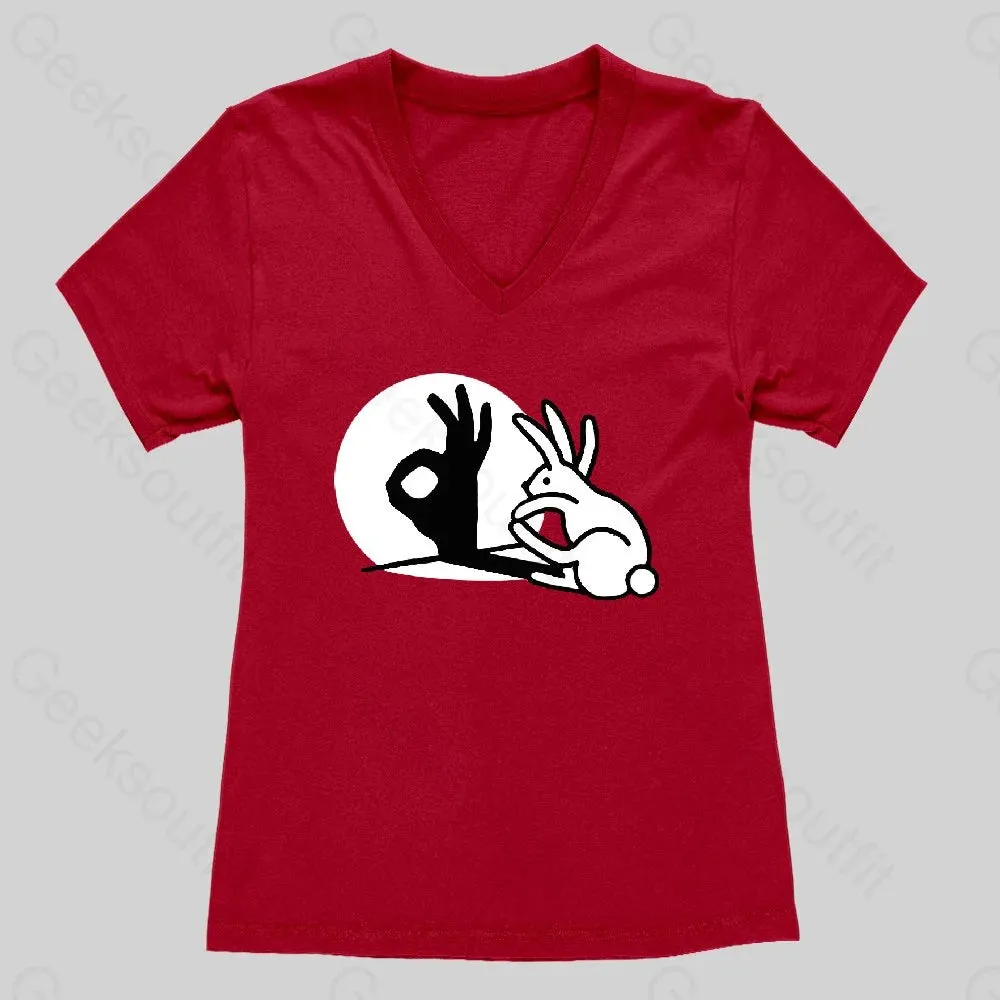 Funny Bunny OK Hand Shadow Women's V-Neck T-shirt - Image 3