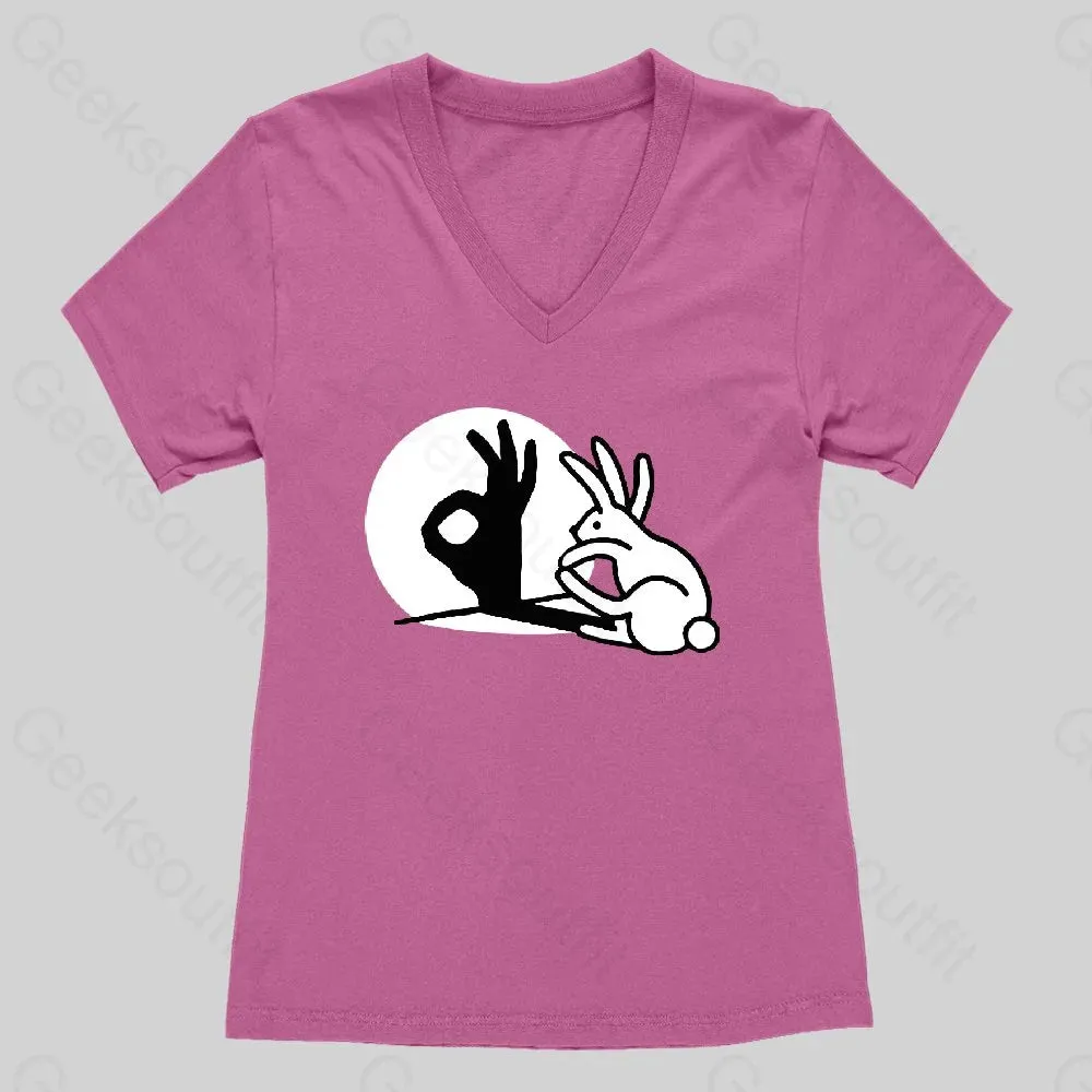 Funny Bunny OK Hand Shadow Women's V-Neck T-shirt - Image 4