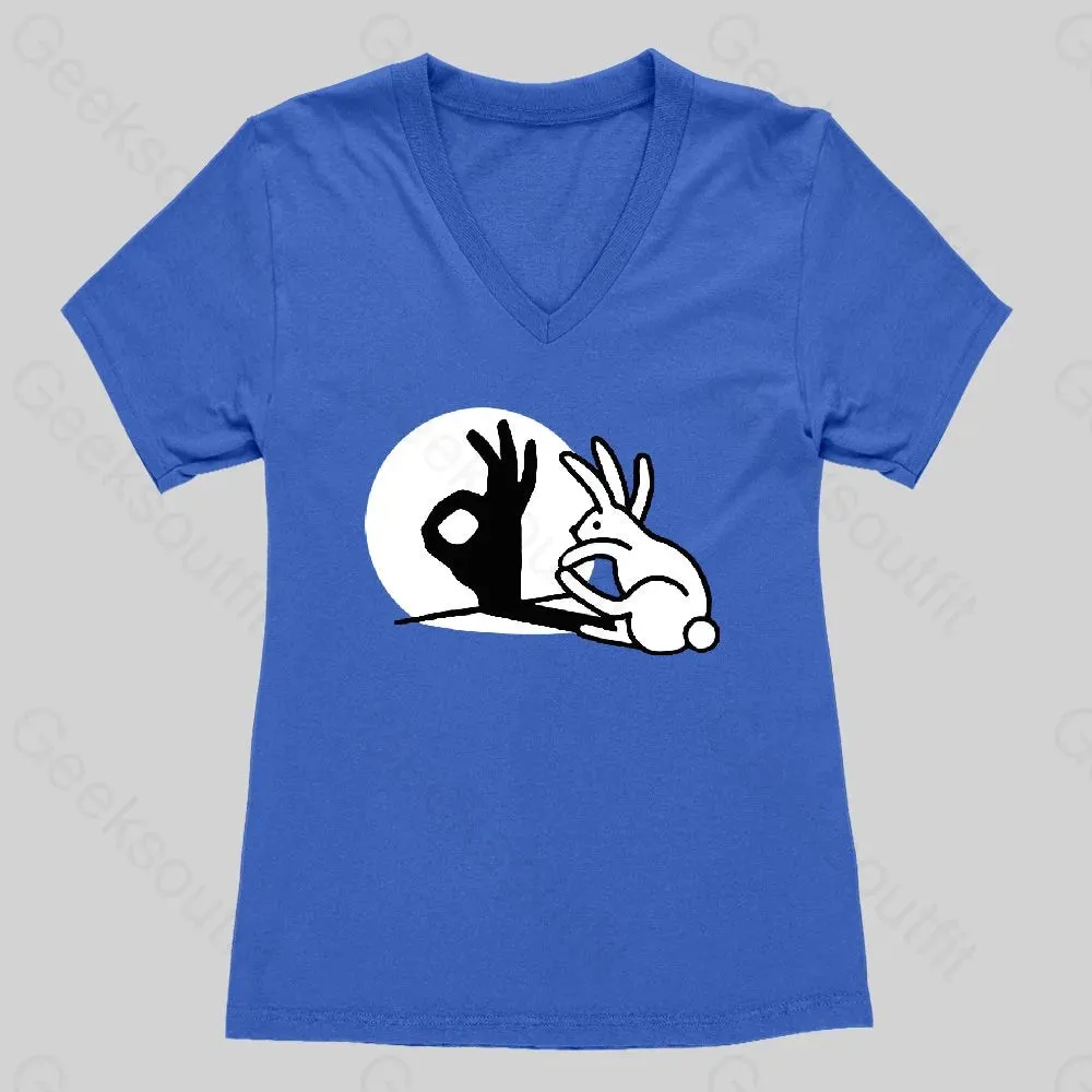 Funny Bunny OK Hand Shadow Women's V-Neck T-shirt - Image 2