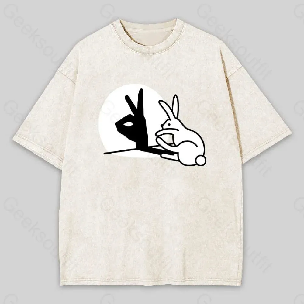 Funny Rabbit Hand Shadow Puppets Washed T-shirt - Image 6