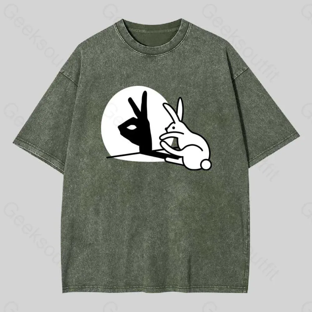 Funny Rabbit Hand Shadow Puppets Washed T-shirt - Image 4