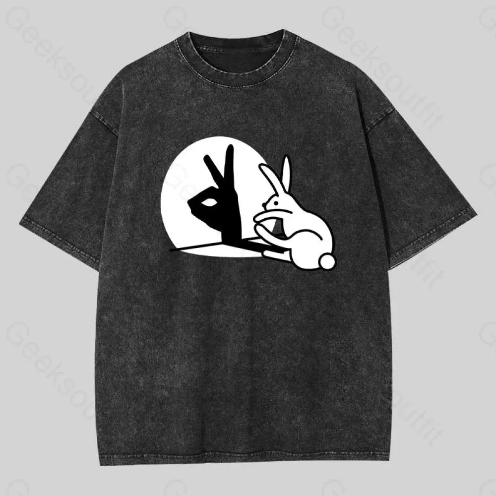 Funny Rabbit Hand Shadow Puppets Washed T-shirt - Image 2