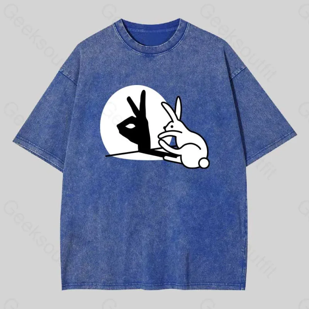 Funny Rabbit Hand Shadow Puppets Washed T-shirt