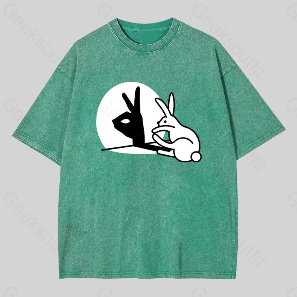 Funny Rabbit Hand Shadow Puppets Washed T-shirt - Image 9