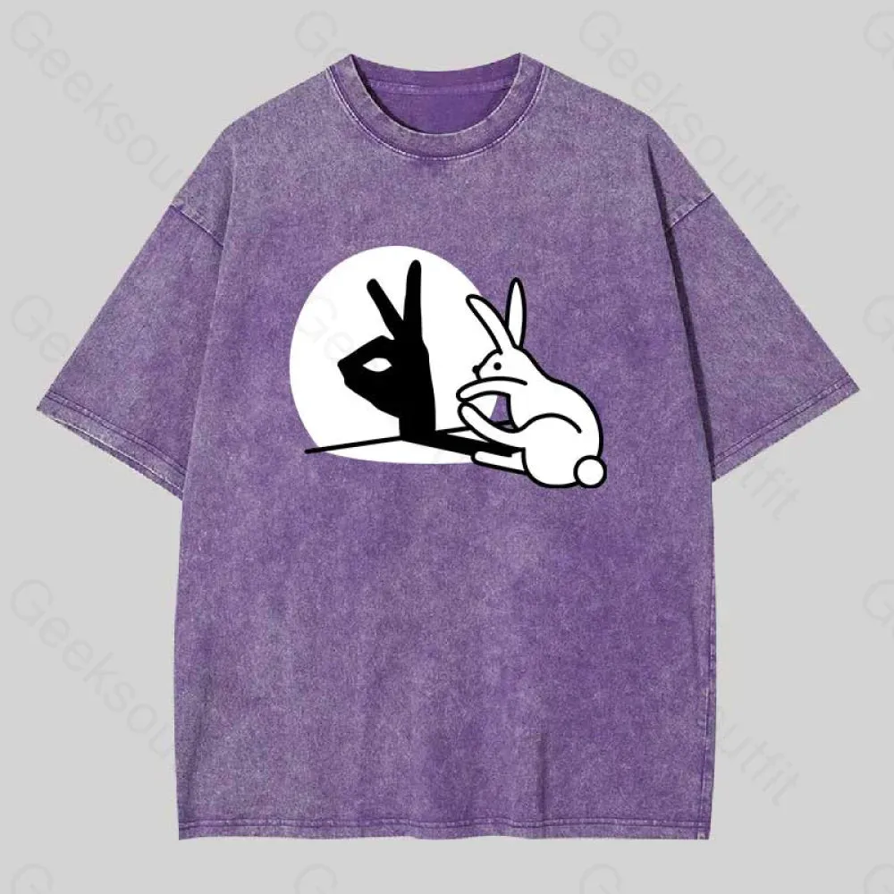 Funny Rabbit Hand Shadow Puppets Washed T-shirt - Image 7