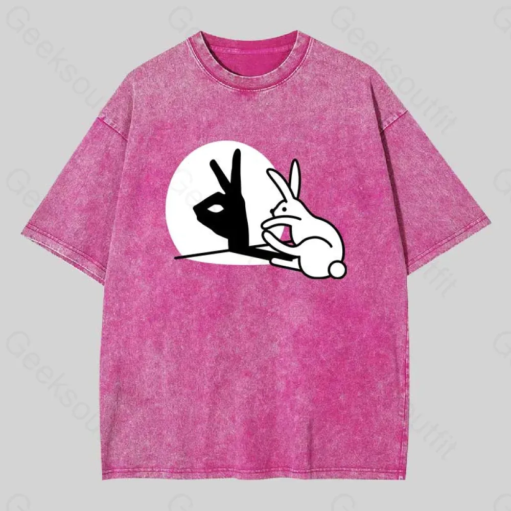 Funny Rabbit Hand Shadow Puppets Washed T-shirt - Image 8
