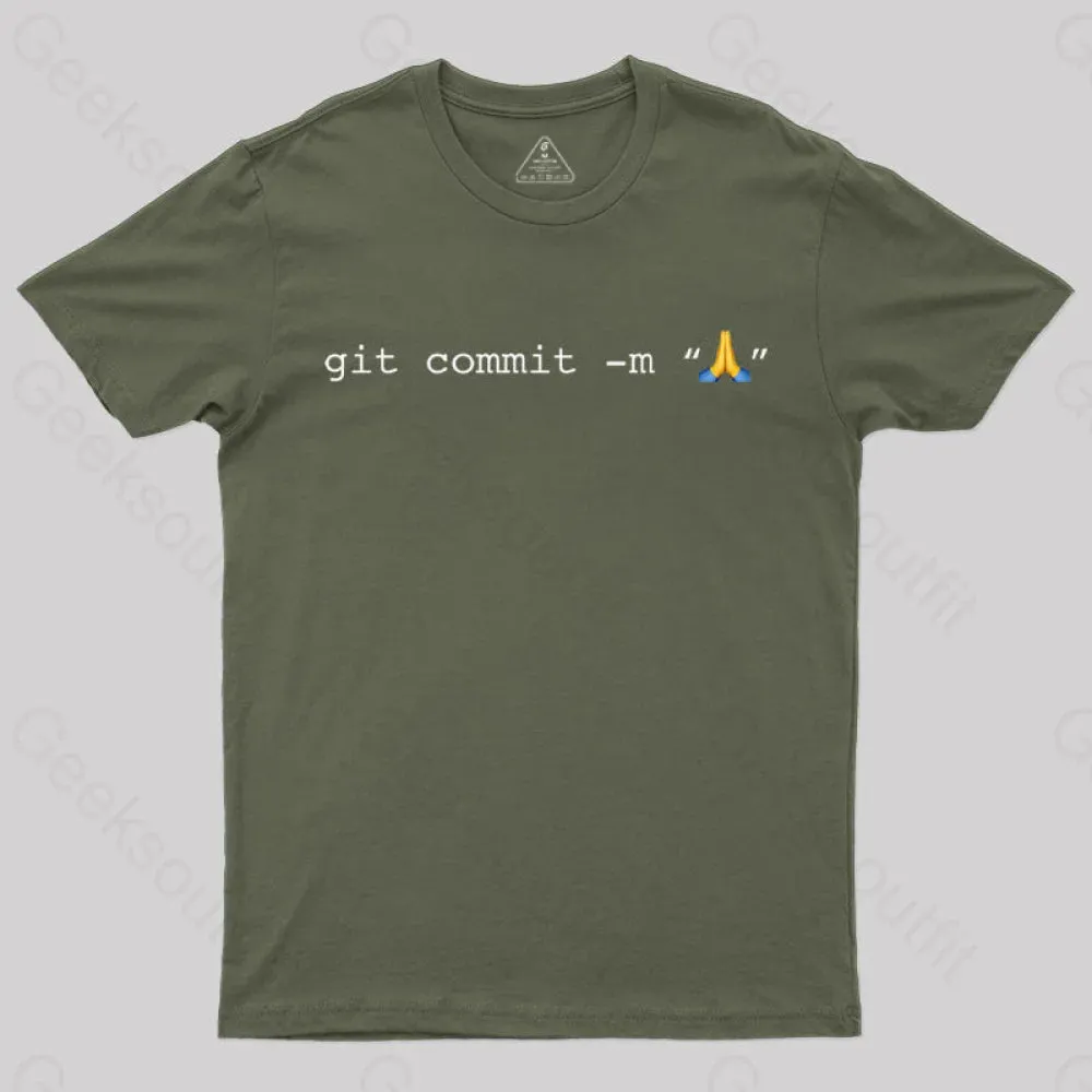 Git Commit Prayer Hands Emoji Nerd T-Shirt - Image 3