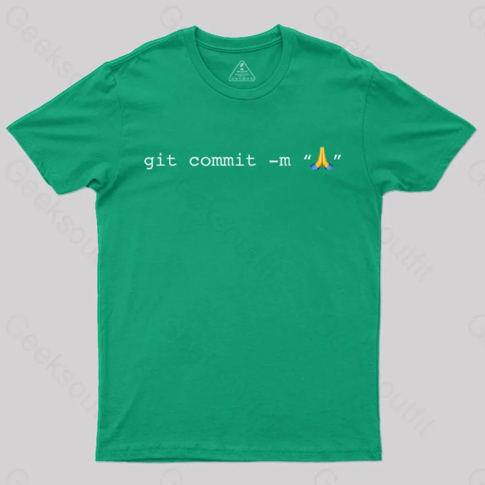 Git Commit Prayer Hands Emoji Nerd T-Shirt - Image 5