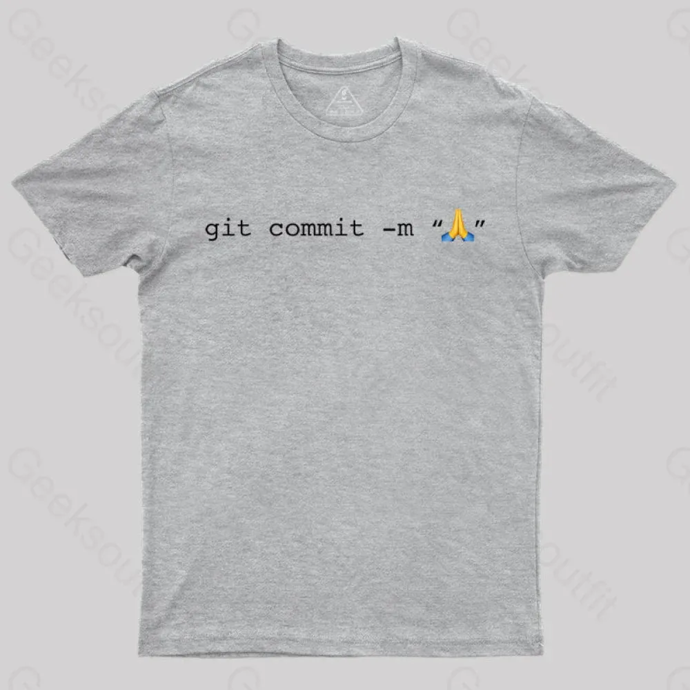 Git Commit Prayer Hands Emoji Nerd T-Shirt - Image 7