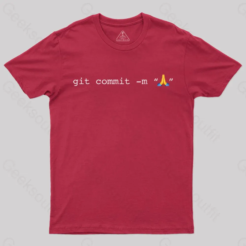 Git Commit Prayer Hands Emoji Nerd T-Shirt - Image 4