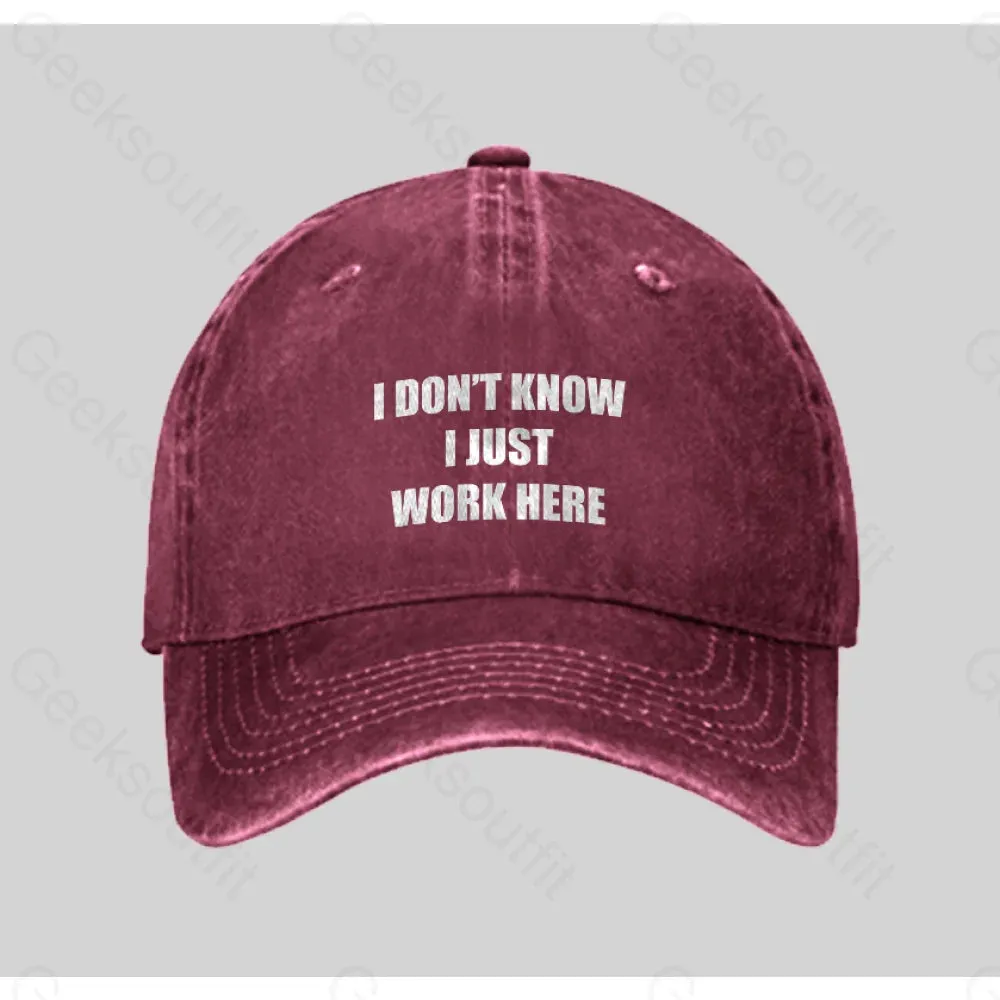 I Don't Know I Just Work Here Washed Vintage Baseball Cap - Image 3