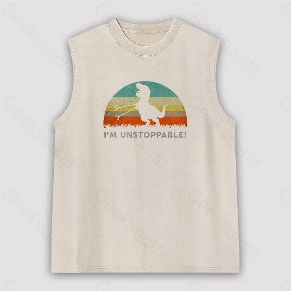 I'm Unstoppable T-Rex Unisex Washed Tank - Image 2