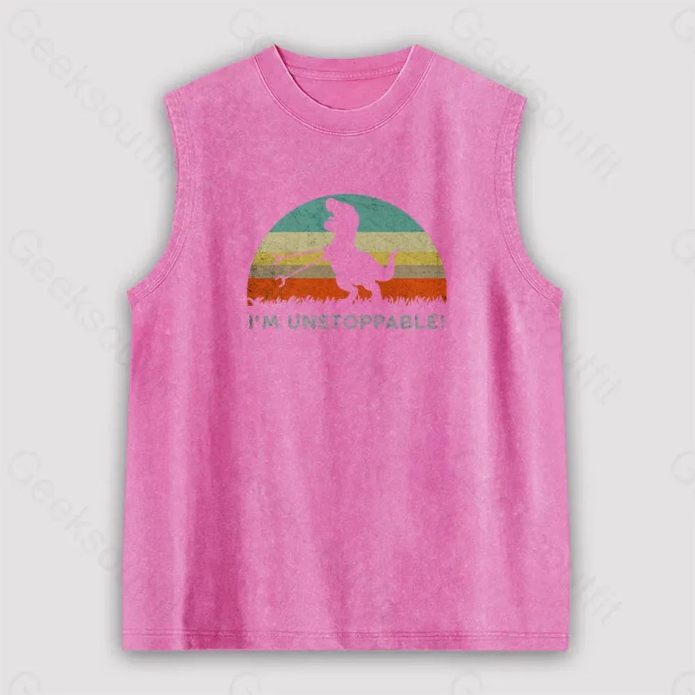 I'm Unstoppable T-Rex Unisex Washed Tank - Image 3