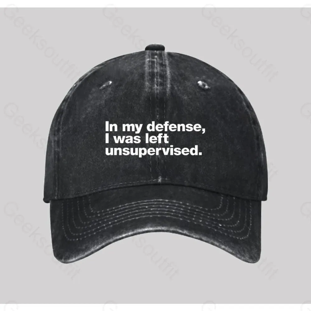 In my defense I was left unsupervised Washed Vintage Baseball Cap - Image 2