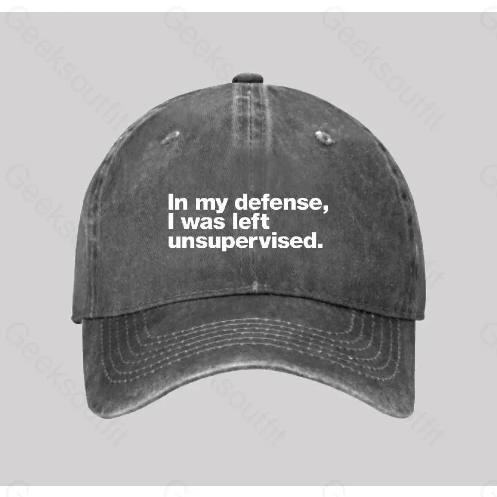 In my defense I was left unsupervised Washed Vintage Baseball Cap - Image 3