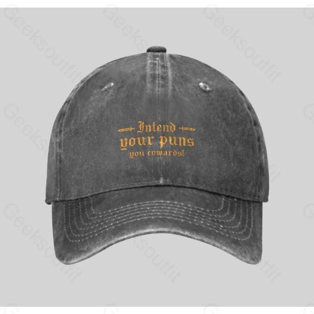 Intend Your Puns You Cowards Washed Vintage Baseball Cap - Image 3