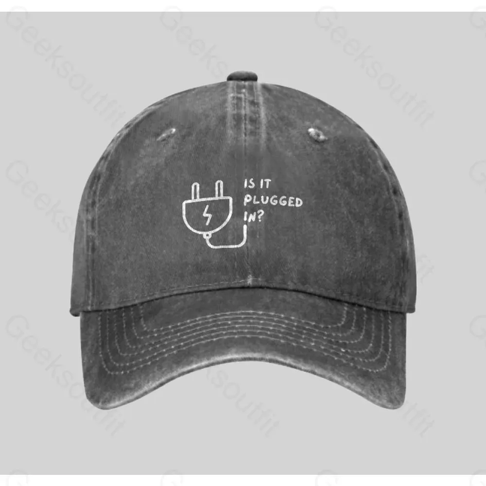Is It Plugged In Washed Vintage Baseball Cap - Image 2