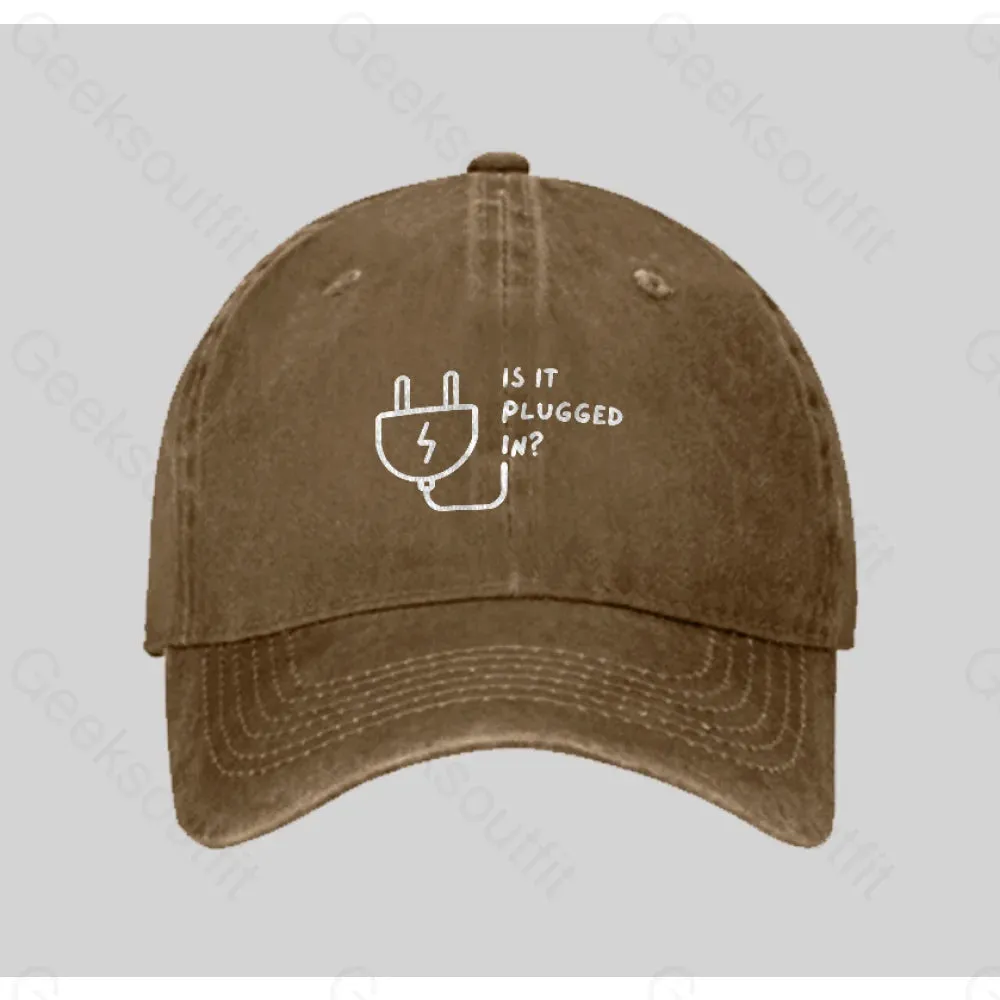 Is It Plugged In Washed Vintage Baseball Cap - Image 5
