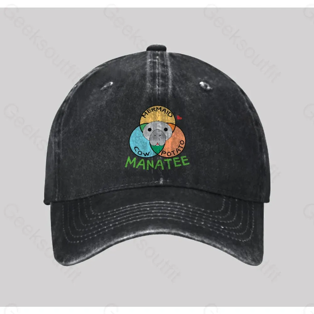 Alternative view of Manatee Cow Mermaid Potato Washed Vintage Baseball Cap