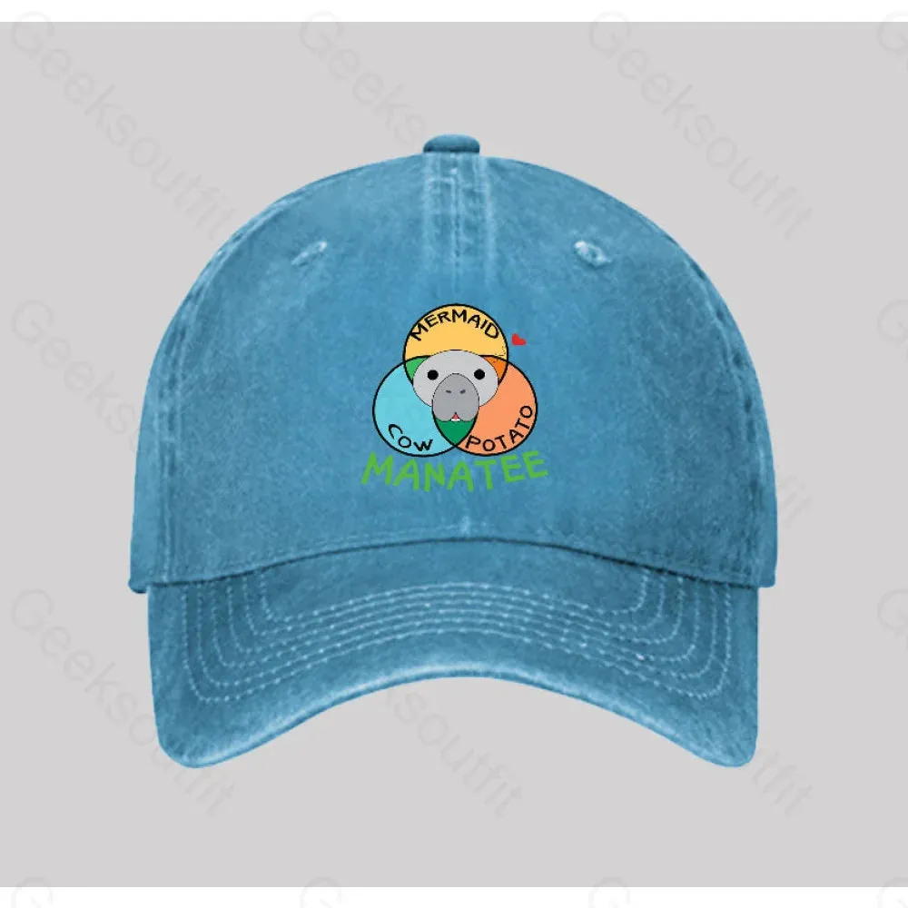 Manatee Cow Mermaid Potato Washed Vintage Baseball Cap - Image 4