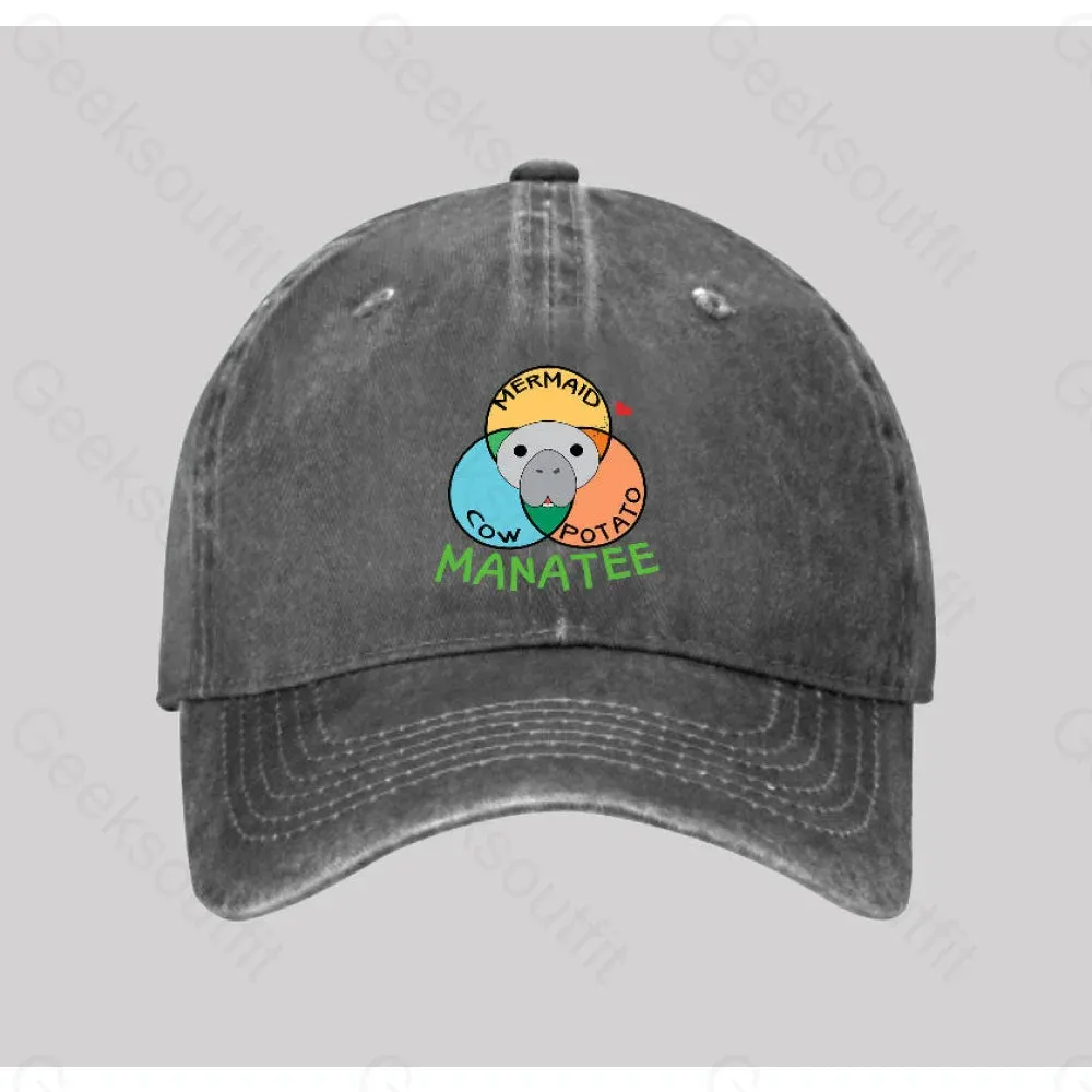 Manatee Cow Mermaid Potato Washed Vintage Baseball Cap