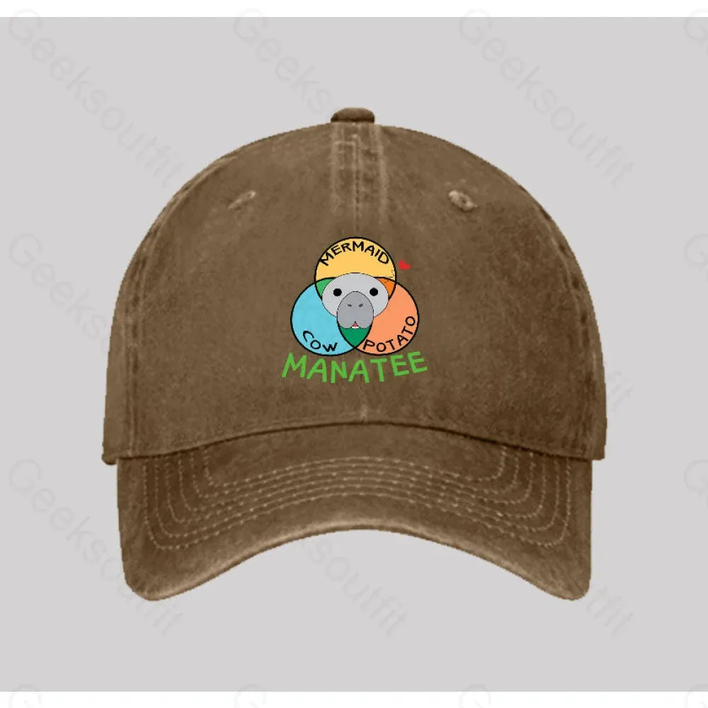 Manatee Cow Mermaid Potato Washed Vintage Baseball Cap - Image 5