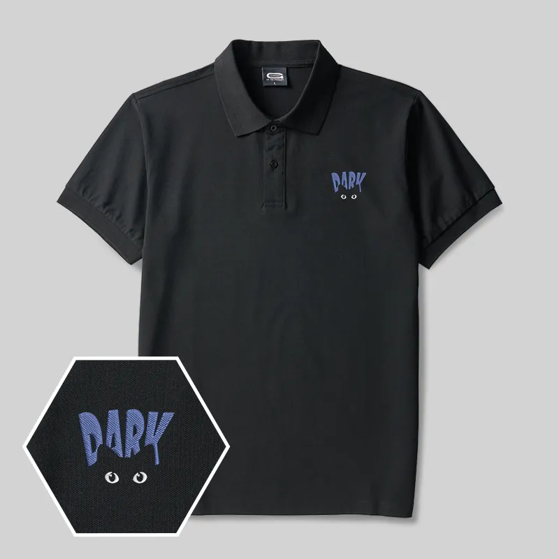 Dark Cat Geek Embroidered Polo Shirts