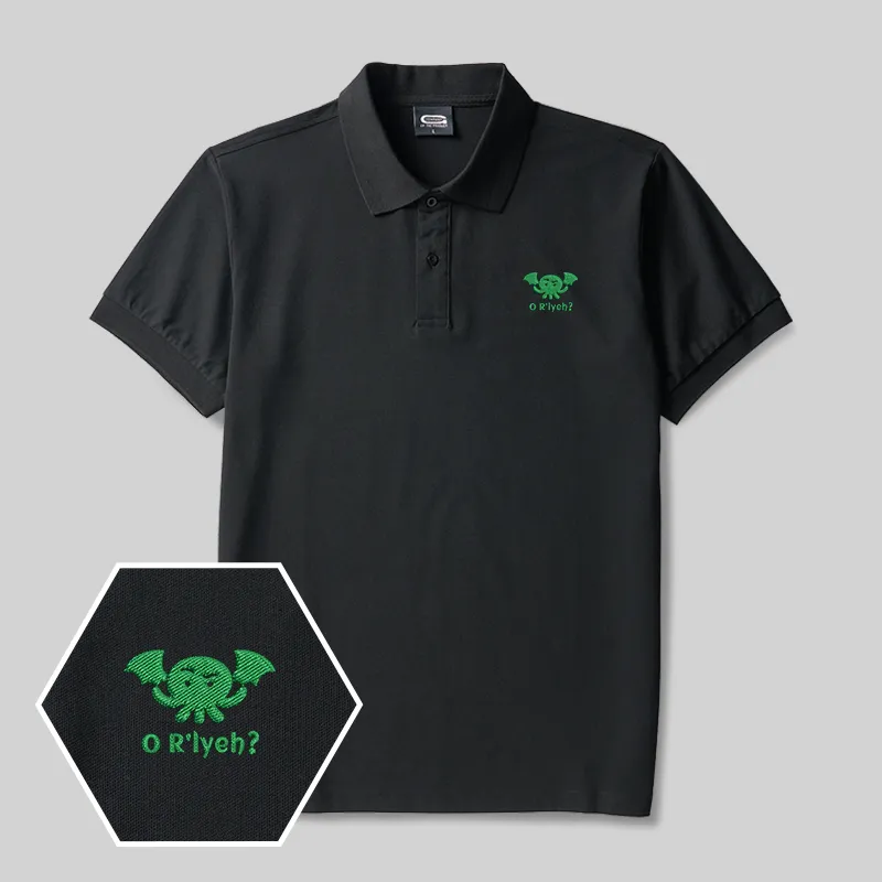 O R'Lyeh Geek Embroidered Polo Shirts