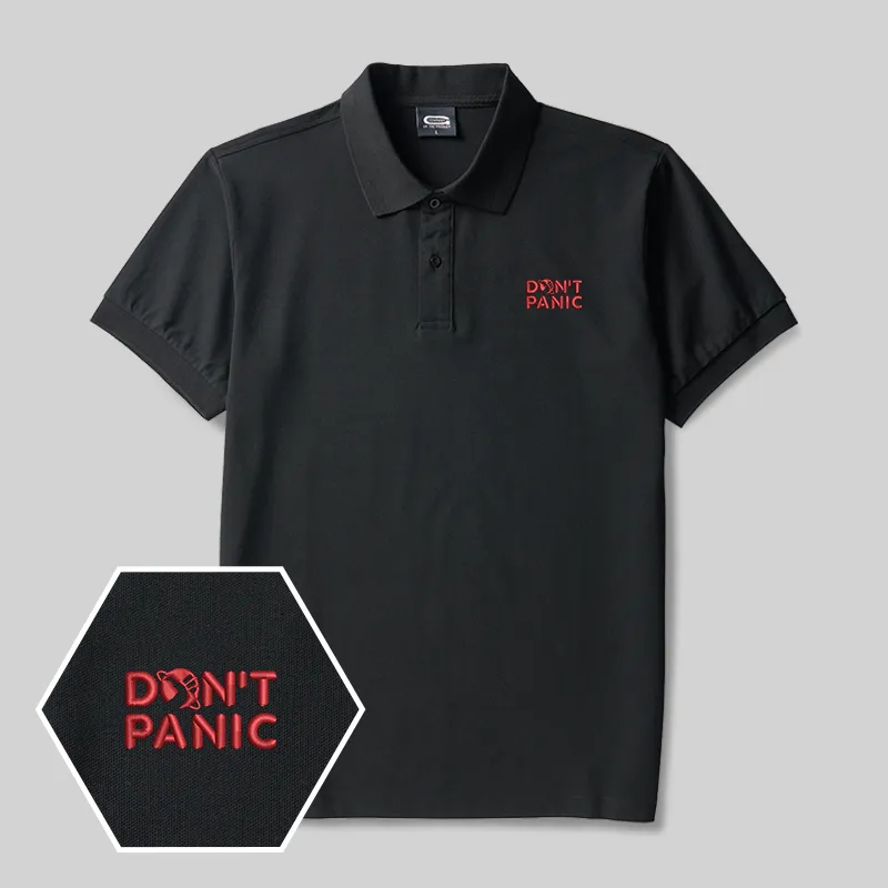 Don't Panic Geek Embroidered Polo Shirts