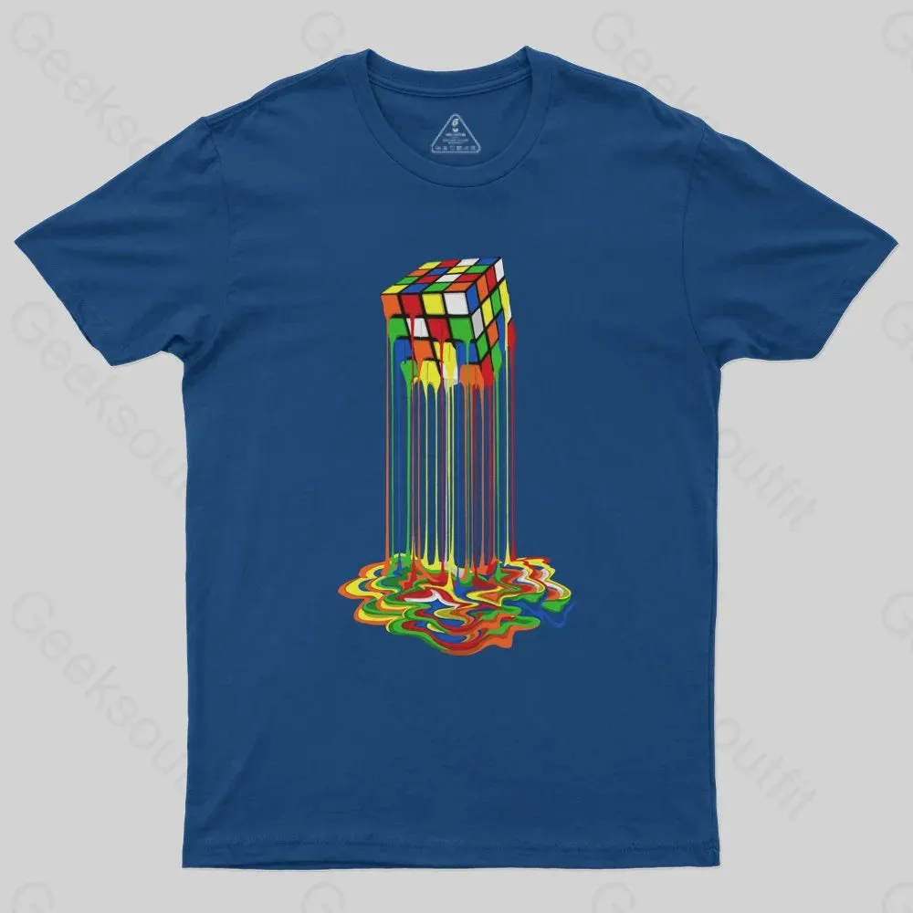 Alternative view of Rainbow Abstraction melted  cube Geek T-Shirt
