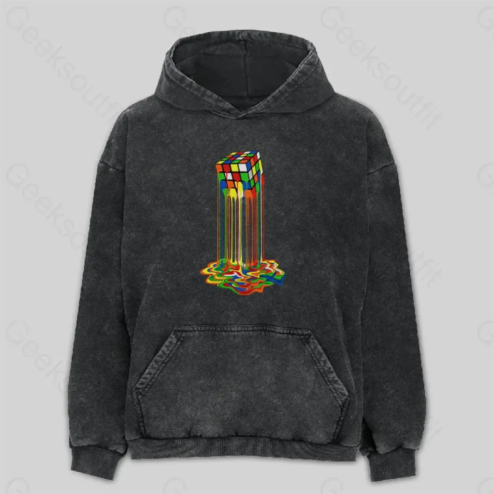 Rainbow Abstraction melted  cube Washed Hoodie