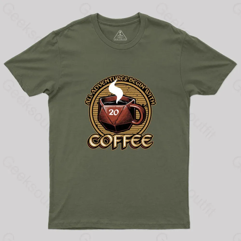 RPG - All Adventures Begin With Coffee T-Shirt - Image 5