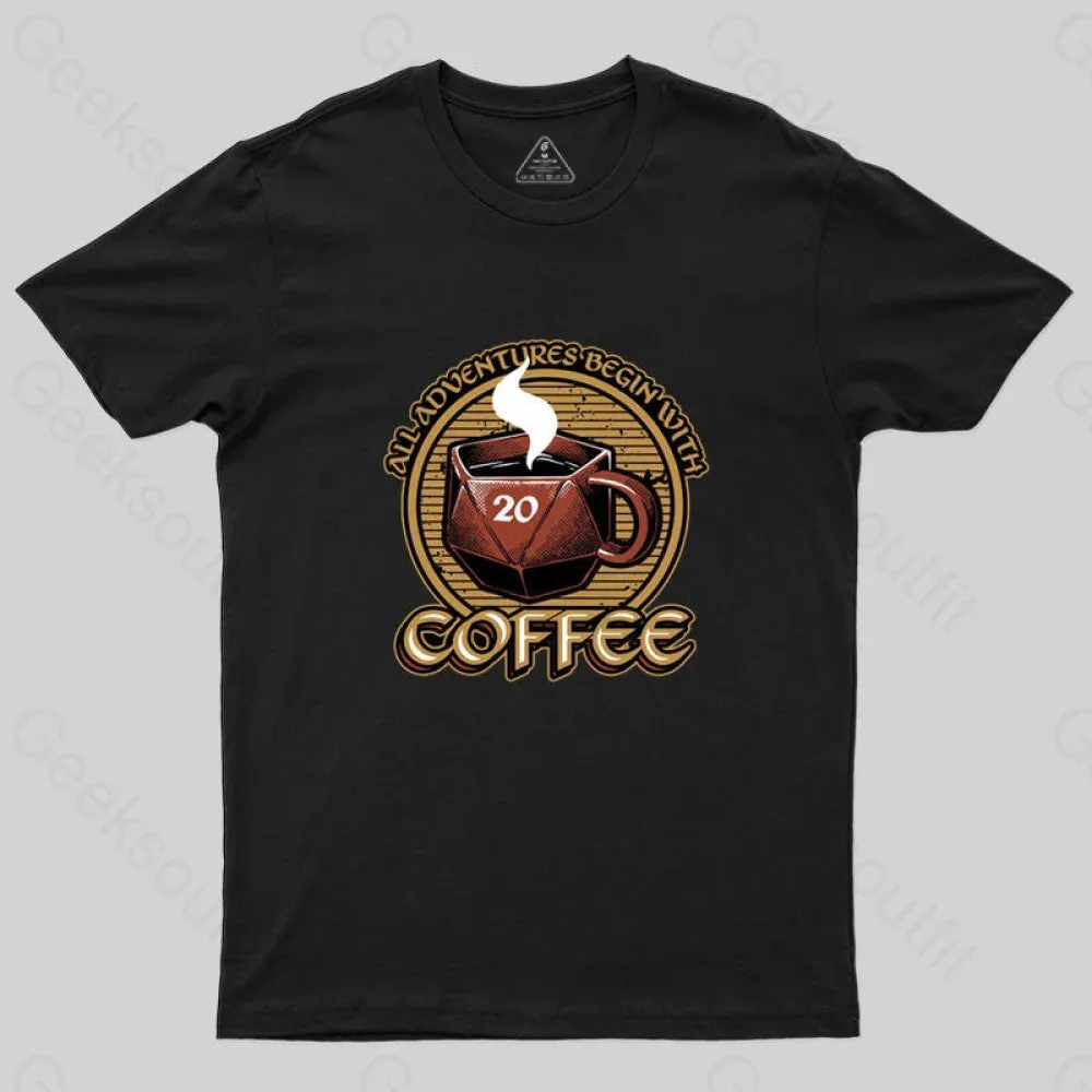 RPG - All Adventures Begin With Coffee T-Shirt - Image 2
