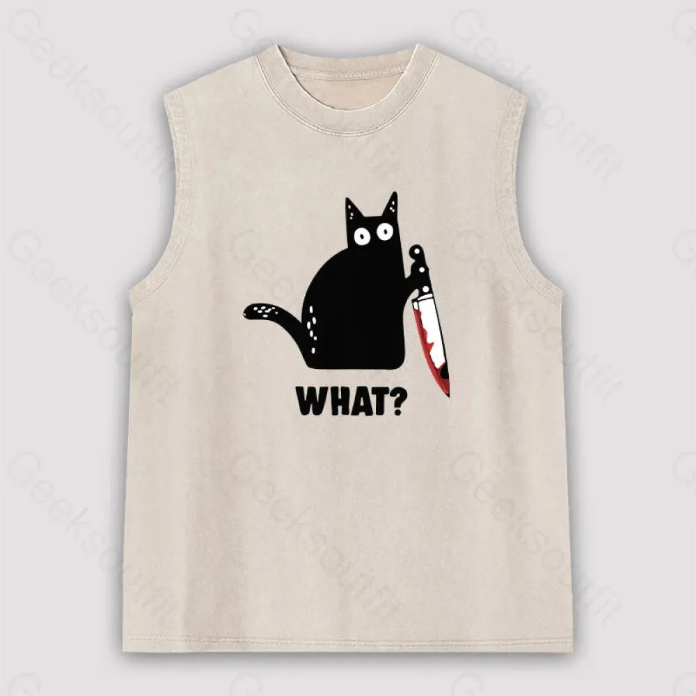 What Cat Funny Unisex Washed Tank - Image 4